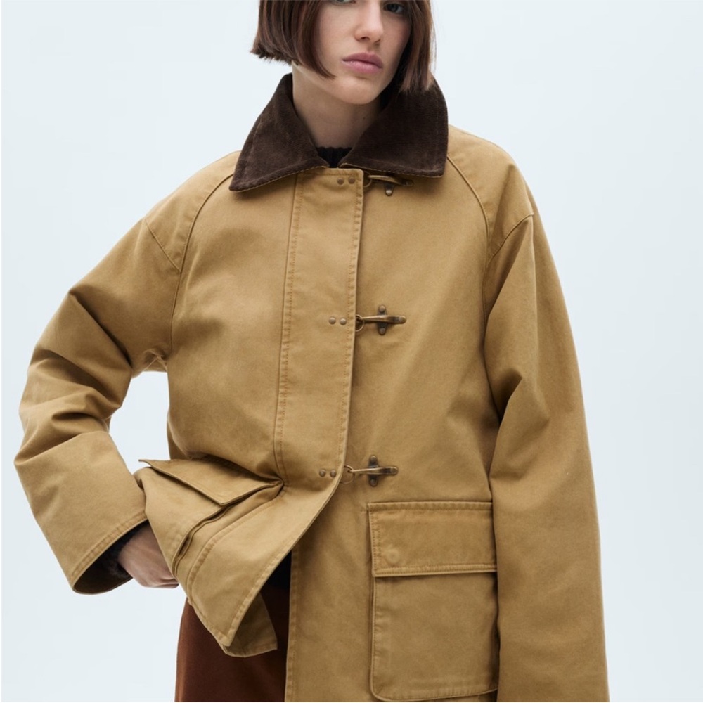 Mango Tan Jacket with Brown Corduroy Collar